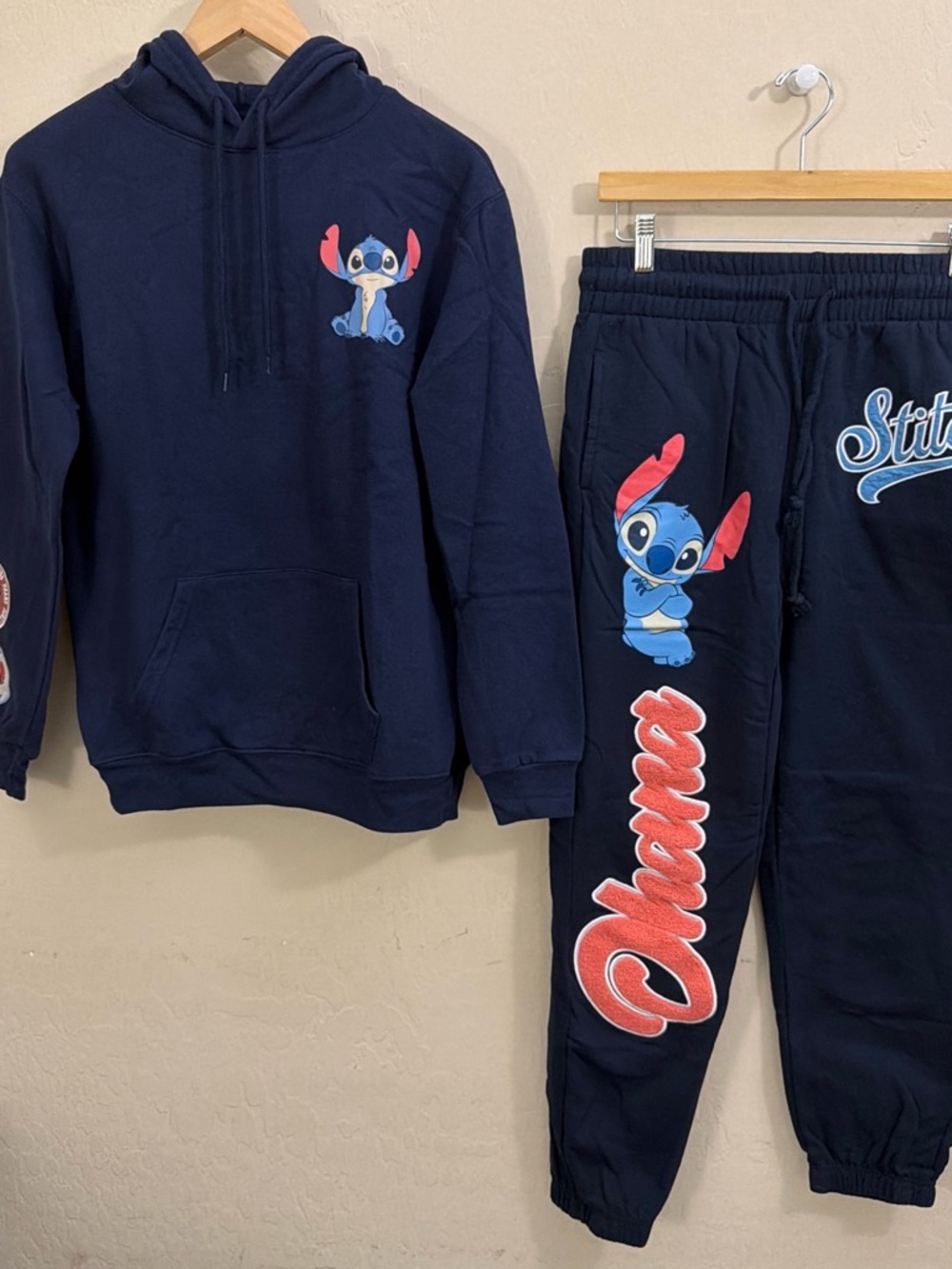 Disney Navy Stitch Hoodie & Joggers Set with Red Accents